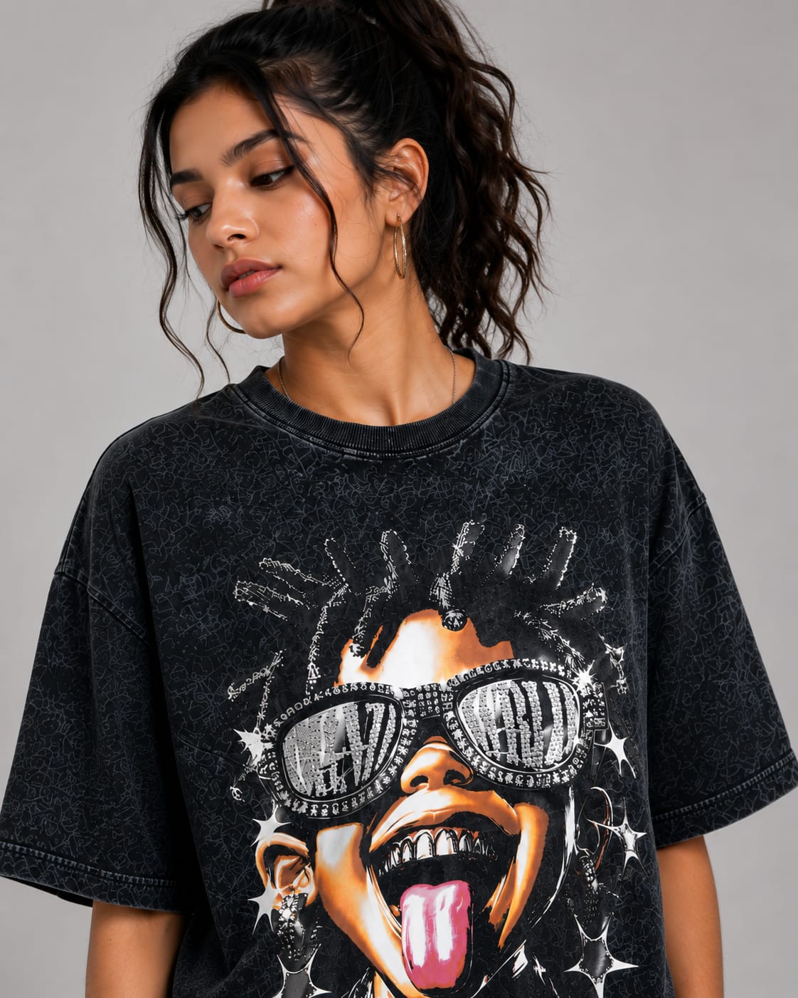 Street Rebel Acid Wash Oversized T-Shirt – Black