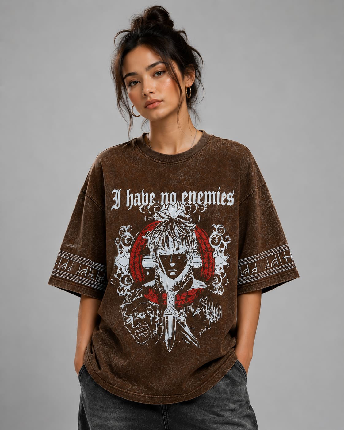No Enemies Acid Wash Oversized T-Shirt – Brown