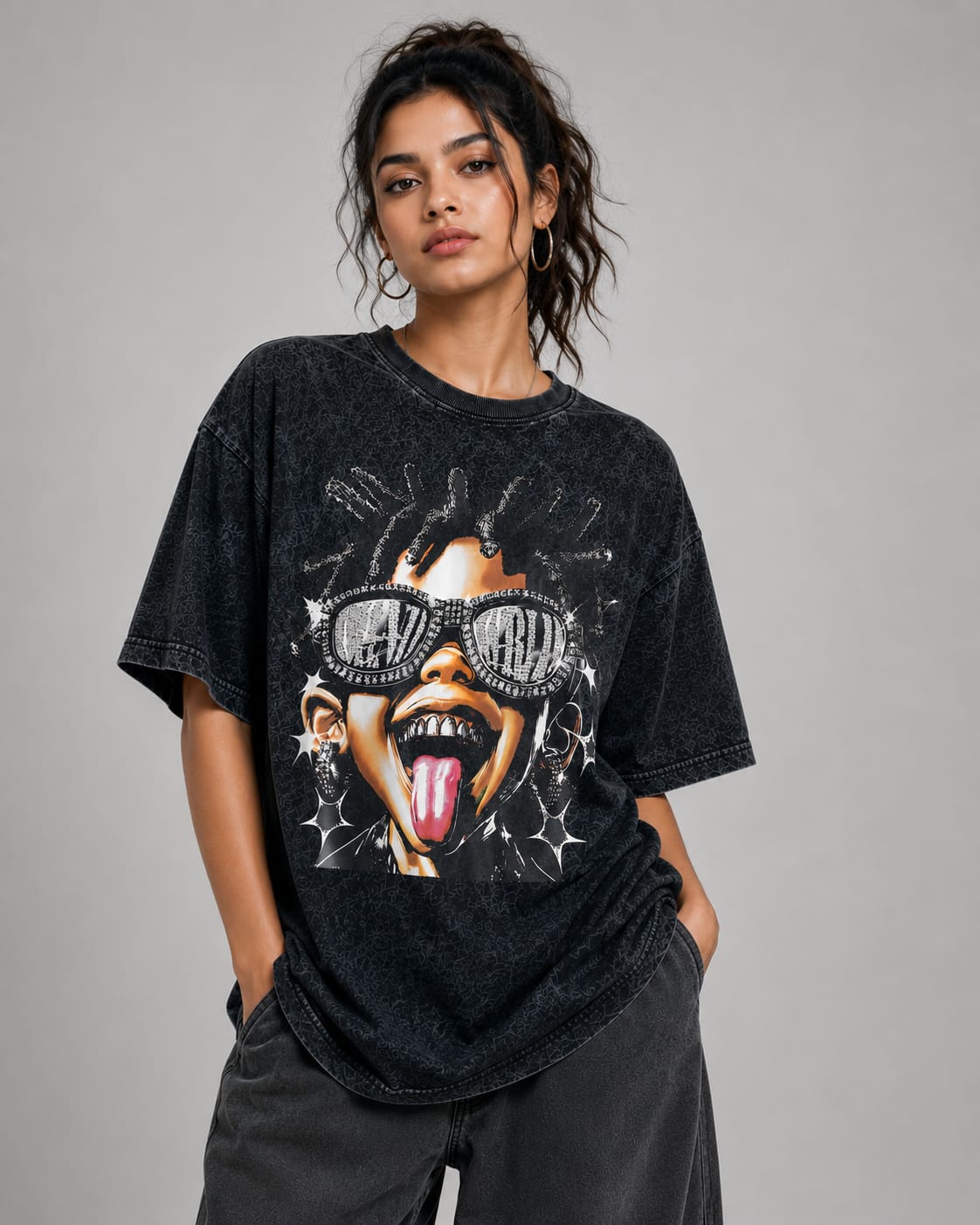 Street Rebel Acid Wash Oversized T-Shirt – Black