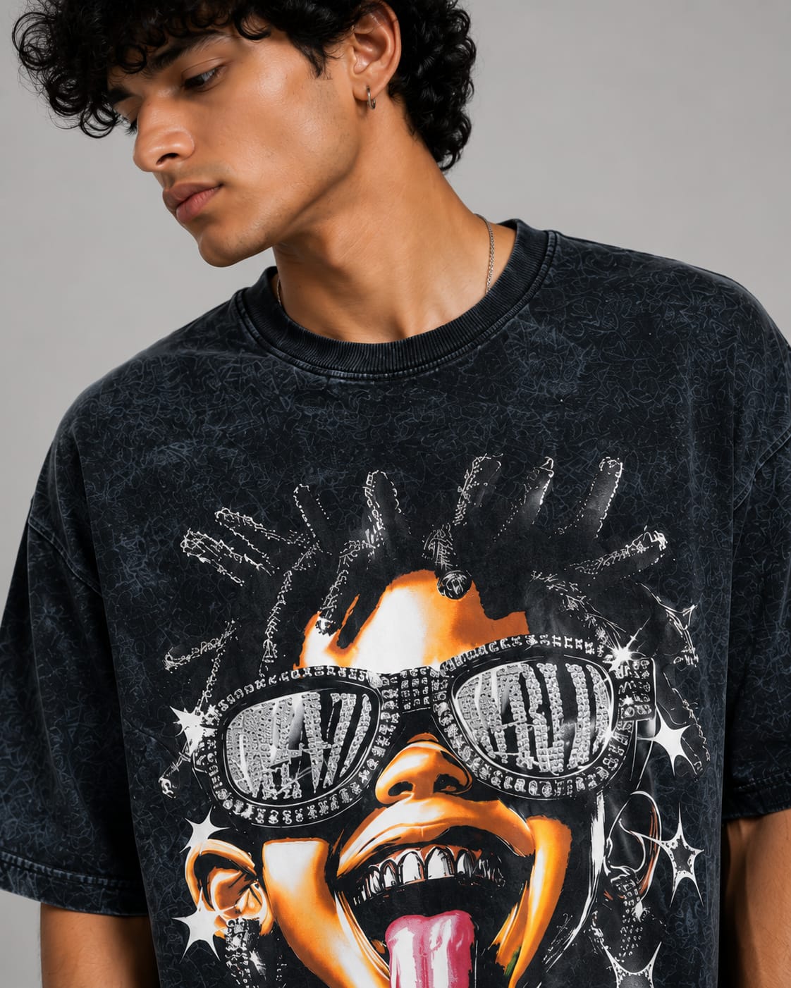 Street Rebel Acid Wash Oversized T-Shirt – Black