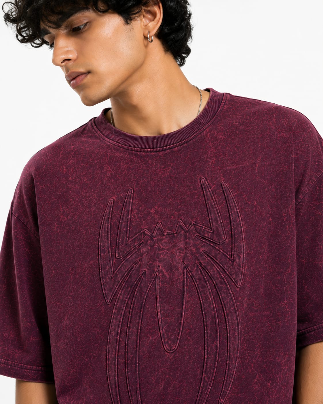 Spider Core Acid Wash Oversized T-Shirt – Maroon