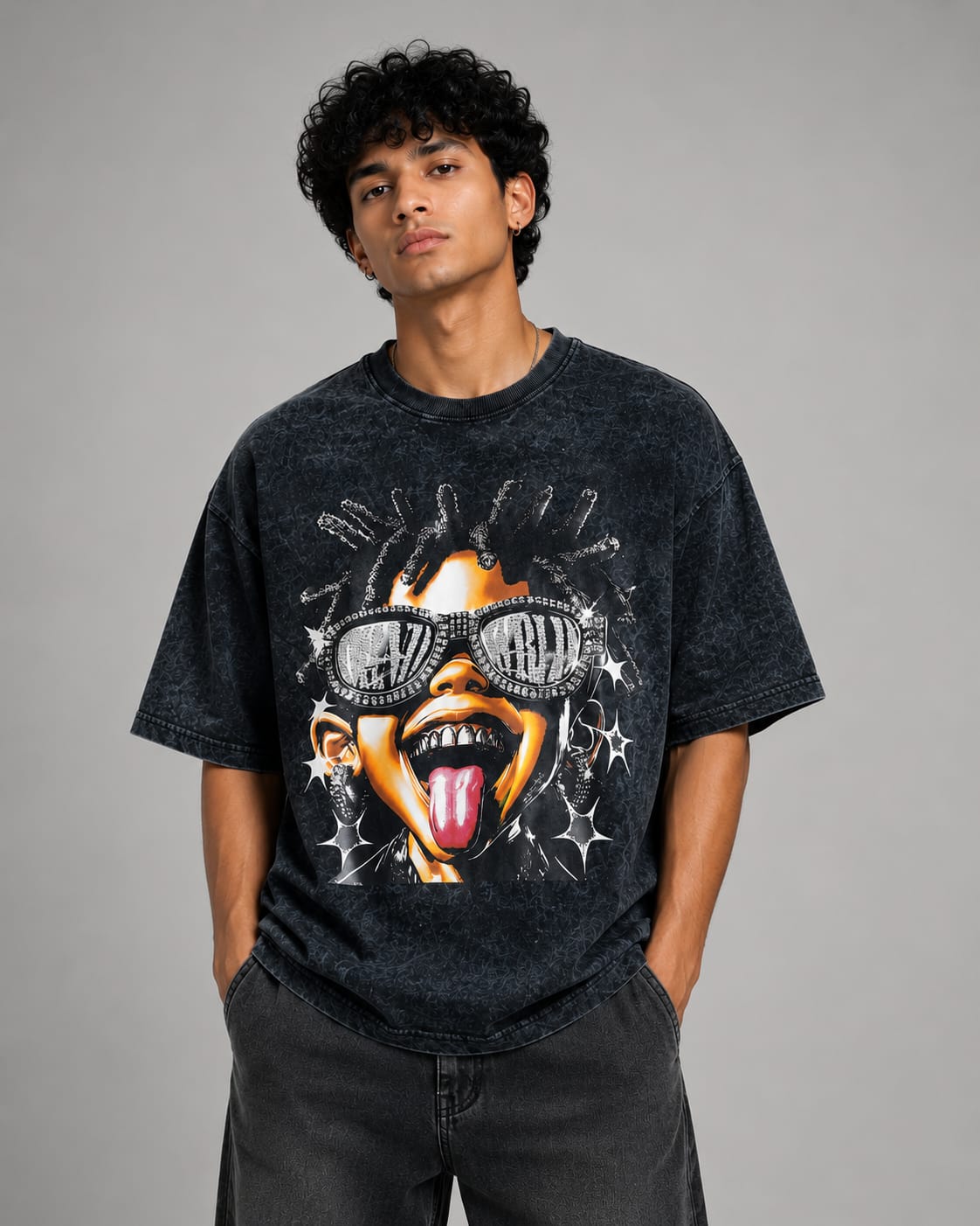 Street Rebel Acid Wash Oversized T-Shirt – Black