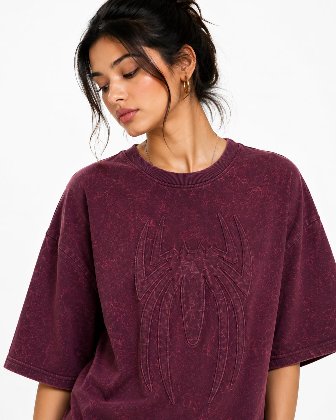Spider Core Acid Wash Oversized T-Shirt – Maroon