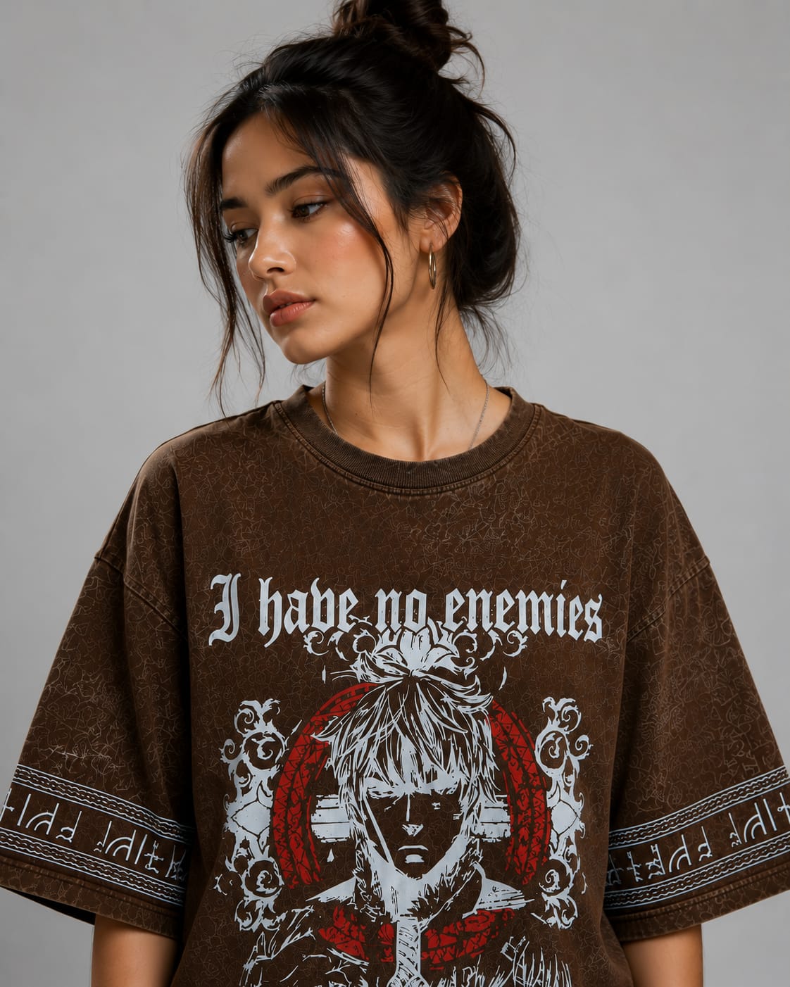 No Enemies Acid Wash Oversized T-Shirt – Brown