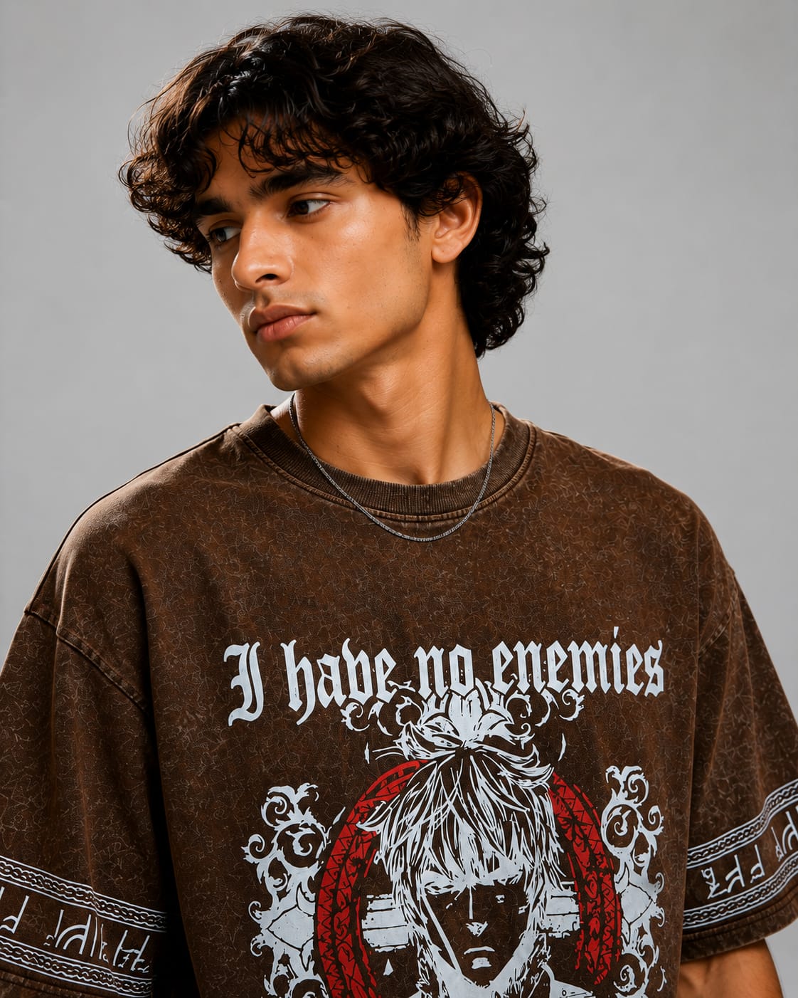No Enemies Acid Wash Oversized T-Shirt – Brown