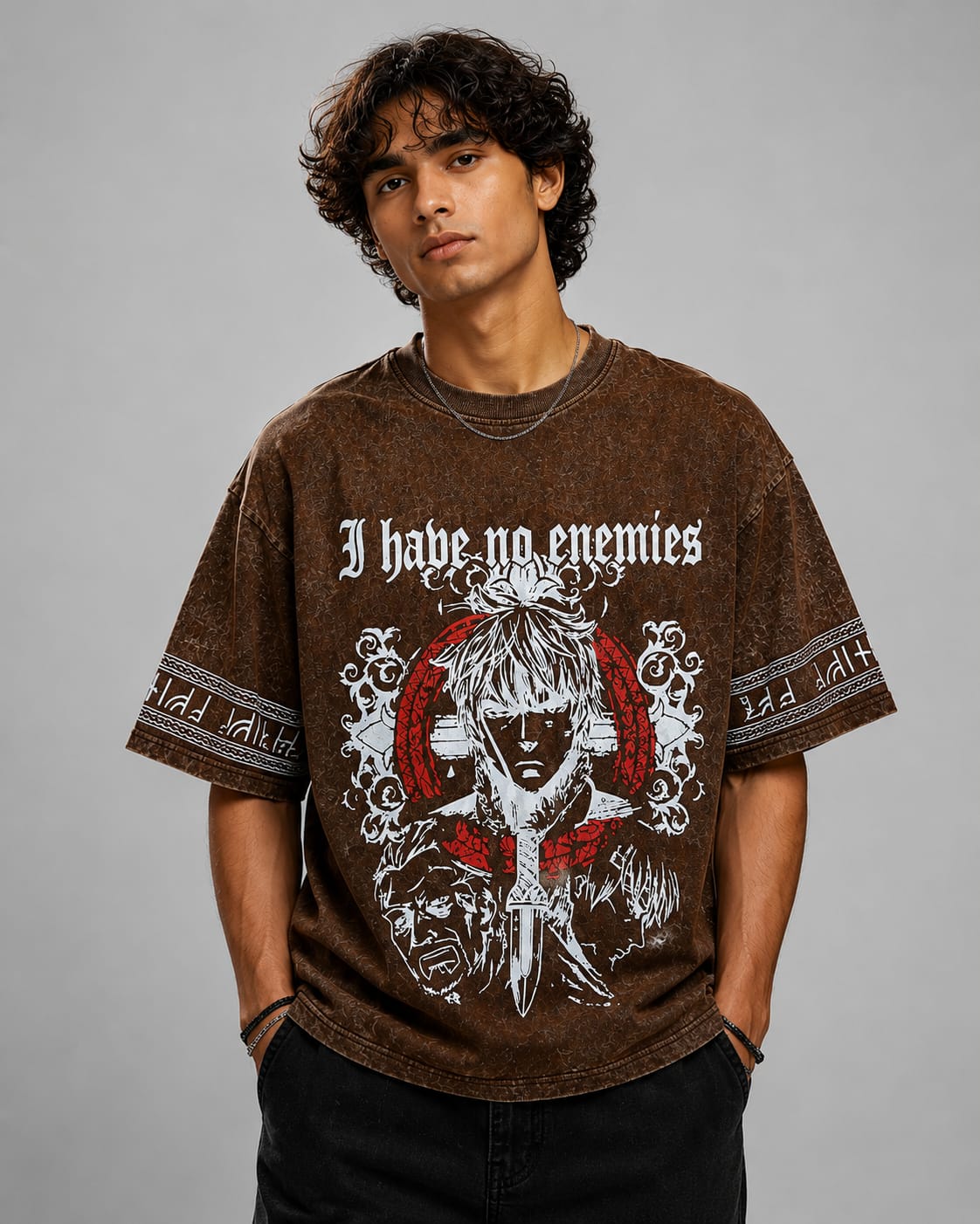 No Enemies Acid Wash Oversized T-Shirt – Brown