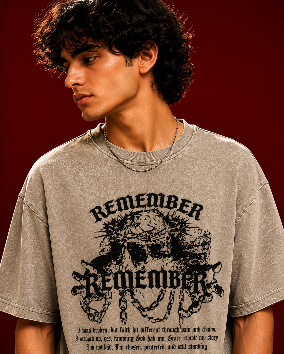 Faith Remember Acid Wash Oversized T-Shirt – Beige
