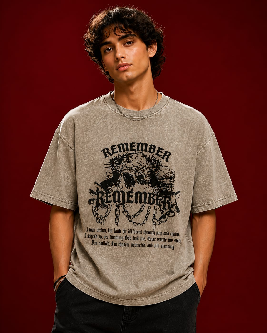 Faith Remember Acid Wash Oversized T-Shirt – Beige