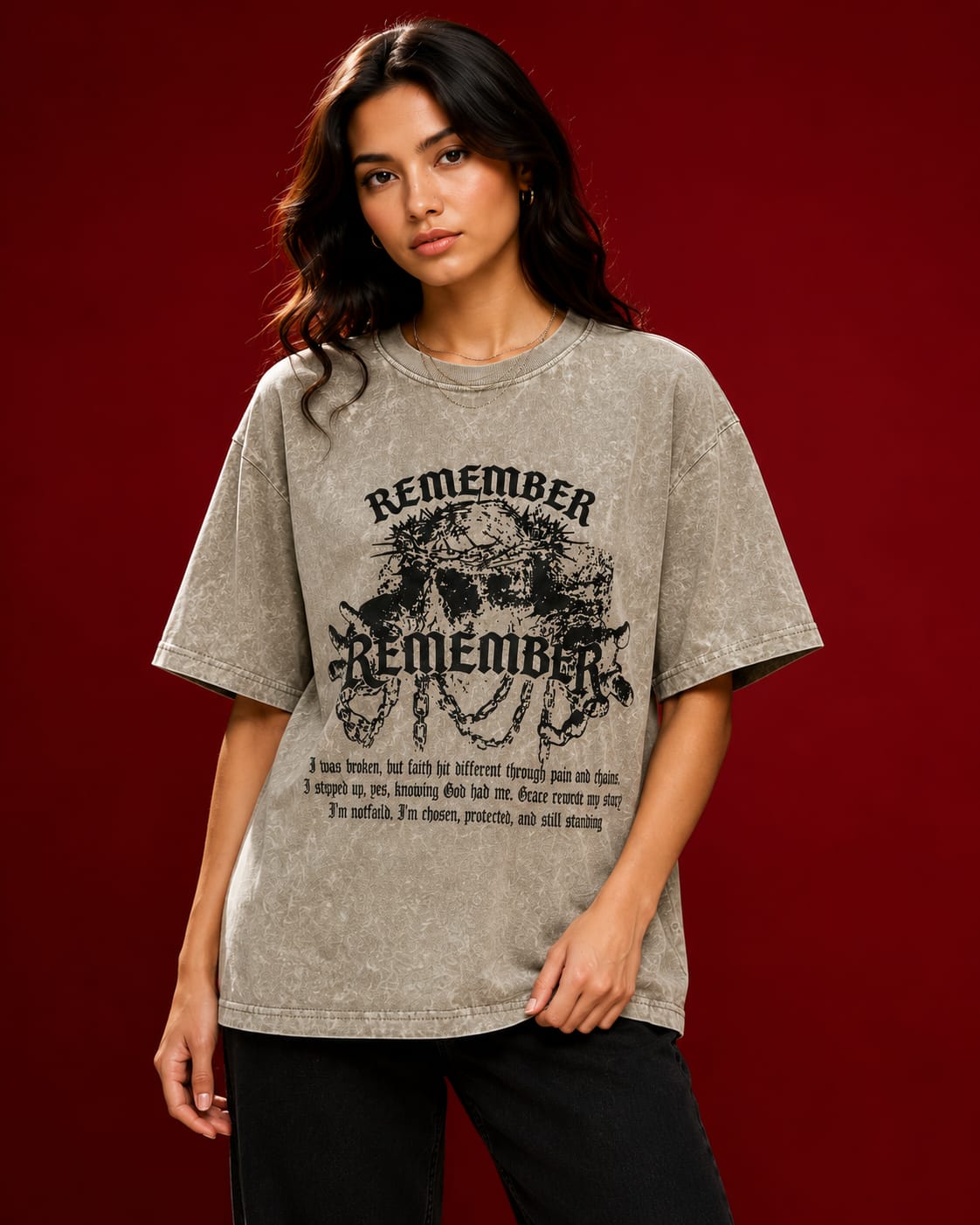 Faith Remember Acid Wash Oversized T-Shirt – Beige