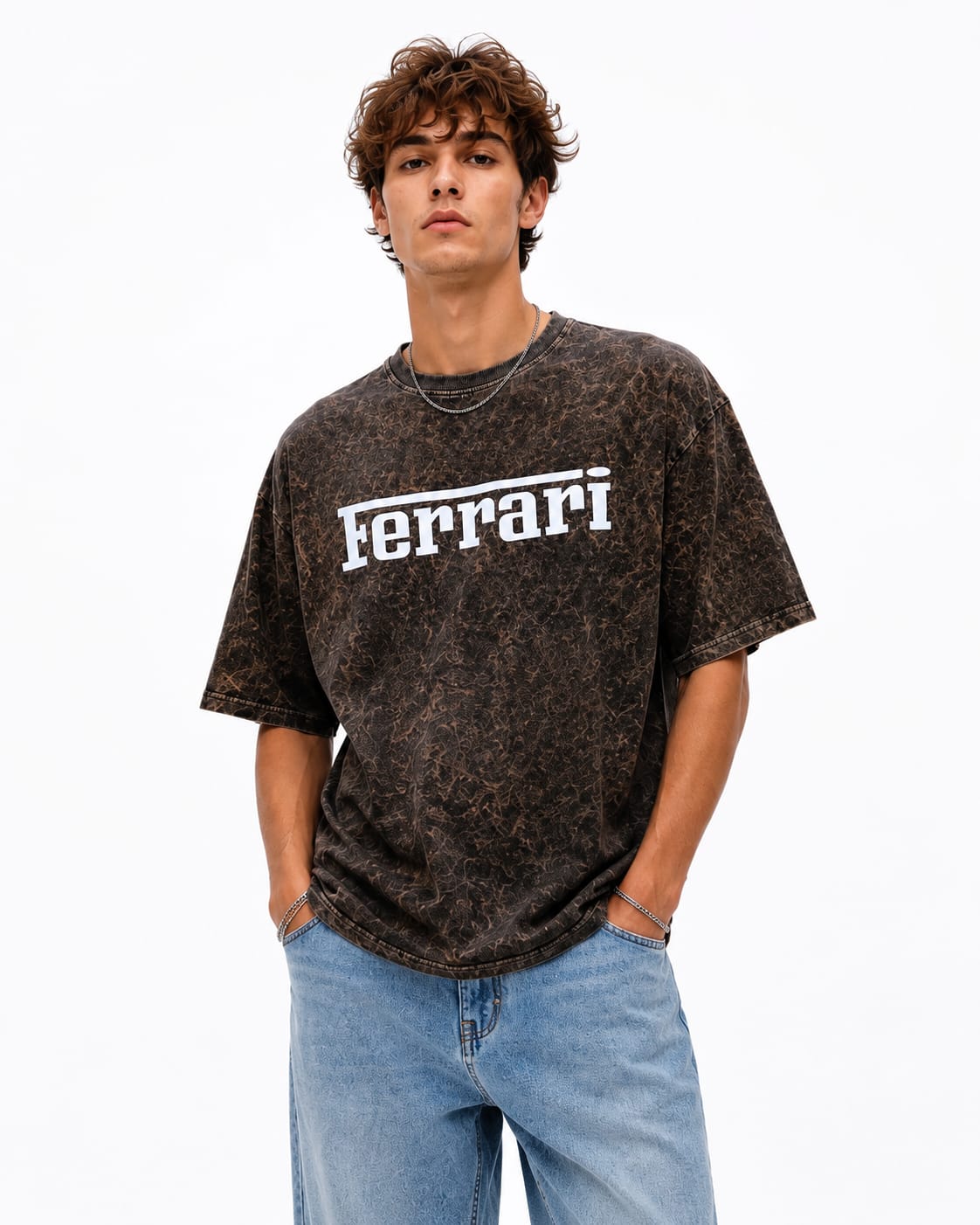 Velocity Drift Acid Wash Oversized T-Shirt – Brown